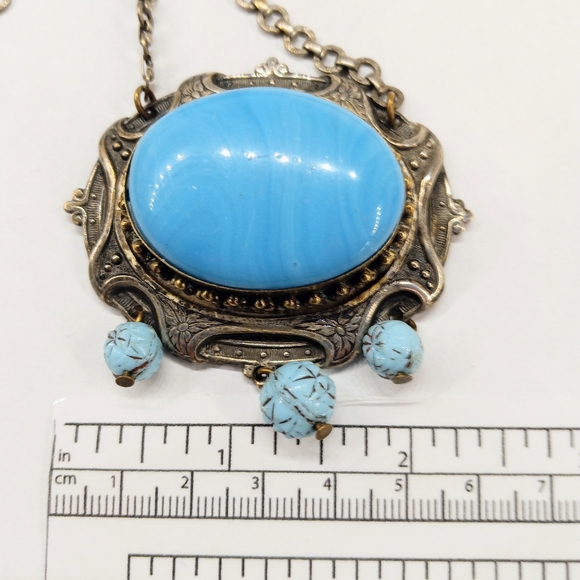 Vintage Blue Cabachon Choker Necklace Unique Victorian Style - Picture 5 of 8